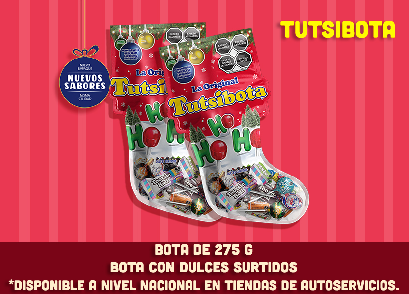 Tutsi Bota de 275g, con dulces surtidos. Disponibles en tiendas en autoservicios